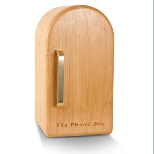 The Phone Box in Natural Wood with Gold Handle